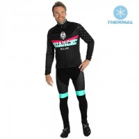 2019 Bianchi Milano PB Zwart Thermal Fietskleding Set Wielershirts Lange Mouw+Lange Wielrenbroek Bib 441LKVV