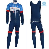 2019 Total Blauw Thermal Fietskleding Set Wielershirts Lange Mouw+Lange Wielrenbroek Bib 148XEVK