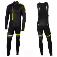 2020 Nalini LW Zwart-Geel Wielerkleding Set Wielershirt Lange Mouw+Lange Fietsbroeken Bib 974DDWY