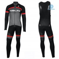 2020 Nalini Thebe Zwart-Rood Thermal Fietskleding Set Wielershirts Lange Mouw+Lange Wielrenbroek Bib 373SNWS