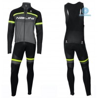 2020 Nalini Thebe Zwart-Geel Thermal Fietskleding Set Wielershirts Lange Mouw+Lange Wielrenbroek Bib 440RSJW