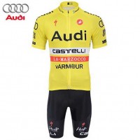 2015 AUDI Wielerkleding Set Wielershirt Korte Mouwen+Fietsbroek Korte Geel