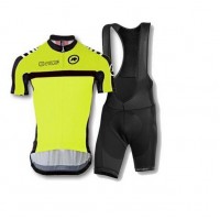 2016 ASSOS Fietskleding Set Fietsshirt Met Korte Mouwen+Korte Koersbroek Zwart Geel