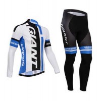 Kopen Giant 2014 Fietskleding Wielershirt Lange Mouw+Lange Fietsbroeken Blauw Wit