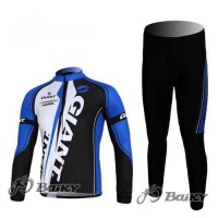 Giant Sram Pro Team Wielerkleding Set Wielershirts Lange Mouw+Lange Fietsbroeken Blauw Wit Zwart