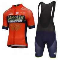 Bahrain Merida 2018 Fietskleding Set Wielershirt Korte Mouwen+Korte Fietsbroeken Bib