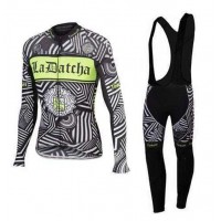 2016 Ladatcha Tinkoff Zebra Wielershirt Lange Mouwen+Lange Fietsbroeken Bib Zwart