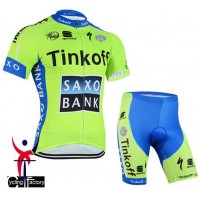 2015 Saxo Bank Tinkoff Fietskleding Korte Mouw+Fiets Broek Fluorescence